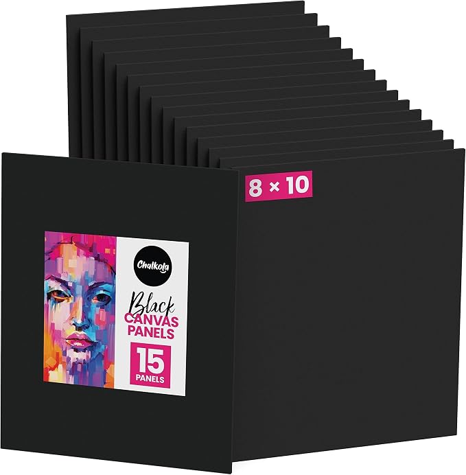 Chalkola 15 Black Canvas for Painting 8x10 inch - Primed Cotton Panels | Acrylic & Oil Art Boards, 15 Pack - 100% Cotton Acid-Free Canvases for Professional Artists, Hobby Painters, Kids & Beginners