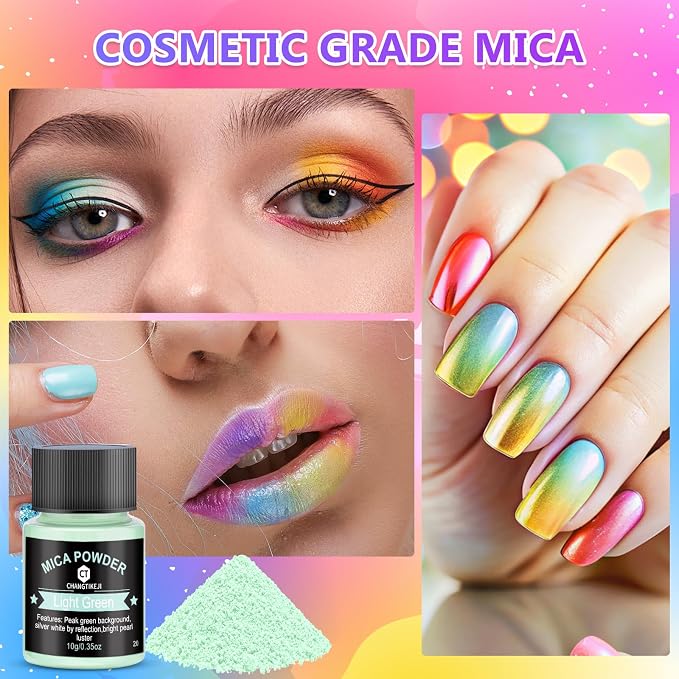 Mica Powder 12 Colors Pearlescent Pigment - for Resin Epoxy, Soap Making, Nail Polish, Lip Gloss, Eye Shadow, Bath Bomb, Slime & Candle - 10g Each Bottle(Pastel Hues)