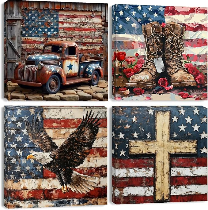 4 Pack Independence Day Paint by Numbers Kit for Adults Beginners Framed - DIY 4 of July Patriotic Adults Paint by Numbers Kits on Canvas, Small Easy Acrylic Oil Painting for Wall Decor (8 x 8 Inch)