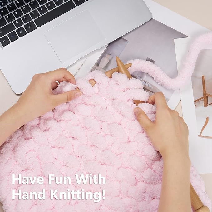 Cozyful Chunky Yarn for Hand Knitting - #10 Chunky Chenille Yarn, Jumbo Big Thick Chunky Yarns for Crocheting, Super Bulky Chunky Knit Blanket Yarns, 8 Skein (22 yds 8 oz Each Skein), Blush Pink