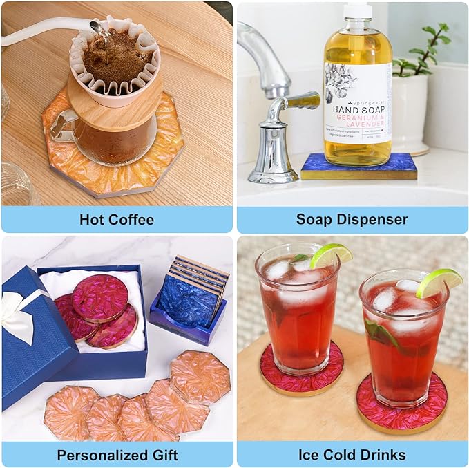 LET'S RESIN 18 Pcs Coaster Resin Molds Silicone, Coaster Molds | with Round Square Octagon Shape Holder Molds for Epoxy Resin, DIY Art Craft Cup Mats