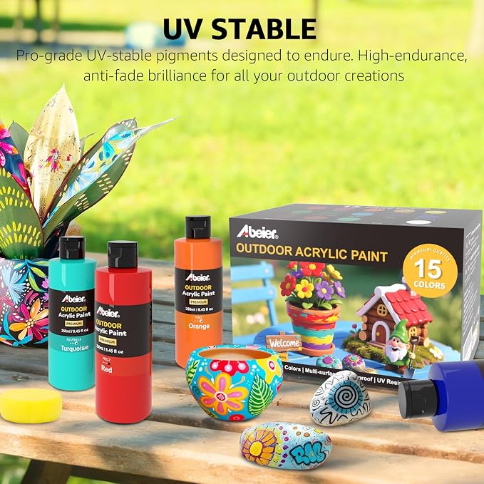 ABEIER Outdoor Acrylic Paint Set, 15 x 8.45 oz, Waterproof & UV Resistant