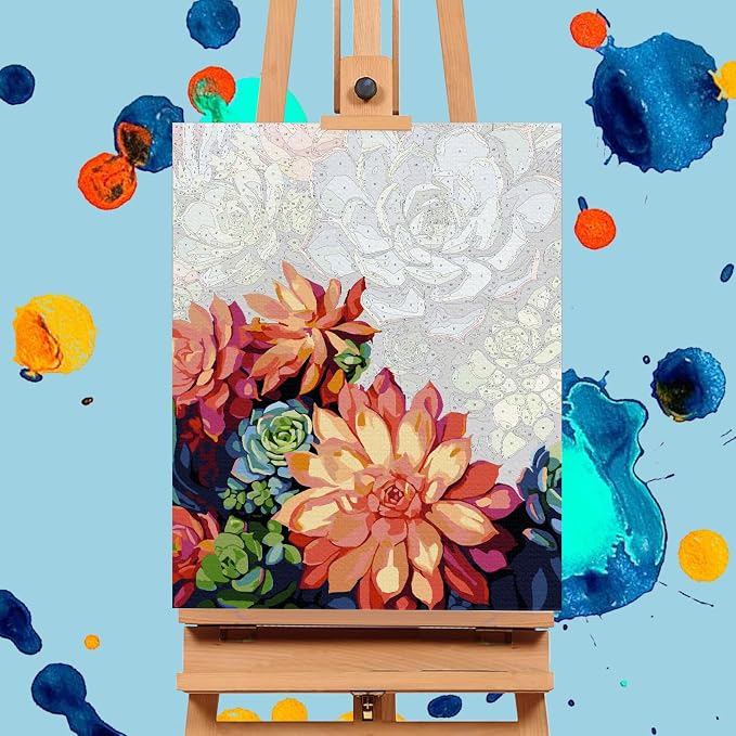 Paint by Numbers Kit for Adults, Succulents DIY Acrylic Canvas Painting Set | 16x20 Inch, Number Painting Craft Kit for Adults, Perfect for Beginners, Home Wall Decor, Stress Relief Relaxing Hobby Gift