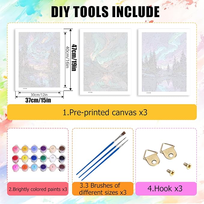 Yunruily 3 Pack Paint by Number Adult - Aurora Adult Paint Numbers,Aurora Painting by Numbers Kit for Adults for Gifts Home Wall Decor 12x16 Inch
