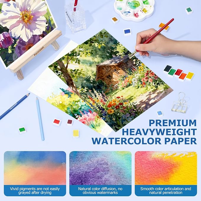 Pacocoast Watercolor Paper Pad, 9"x12" Water Color Paper, 140lb/300gsm Blue