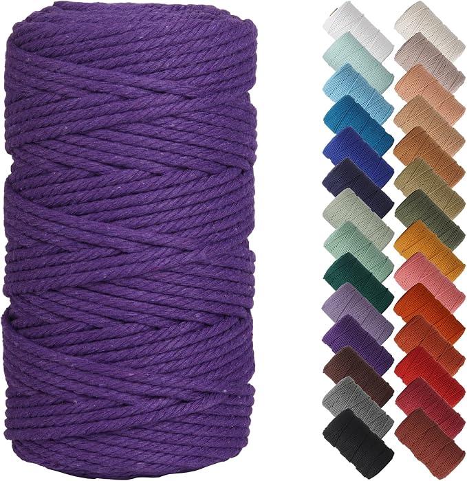 NOANTA Dark Purple Macrame Cord 4mm x 109yards, Cotton Rope Macrame Yarn | Macrame Rope Supplies, 3 Strand Twisted Cotton Yarn String, Cotton Cord for Wall Hanging, Plant Hangers, Crafts, Knitting