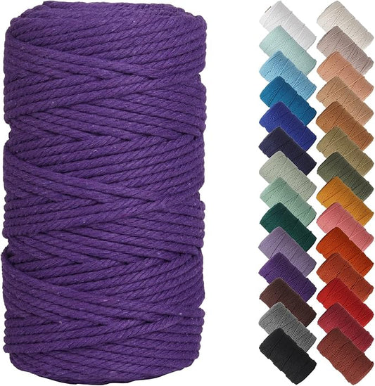 NOANTA Dark Purple Macrame Cord 4mm x 109yards, Cotton Rope Macrame Yarn | Macrame Rope Supplies, 3 Strand Twisted Cotton Yarn String, Cotton Cord for Wall Hanging, Plant Hangers, Crafts, Knitting