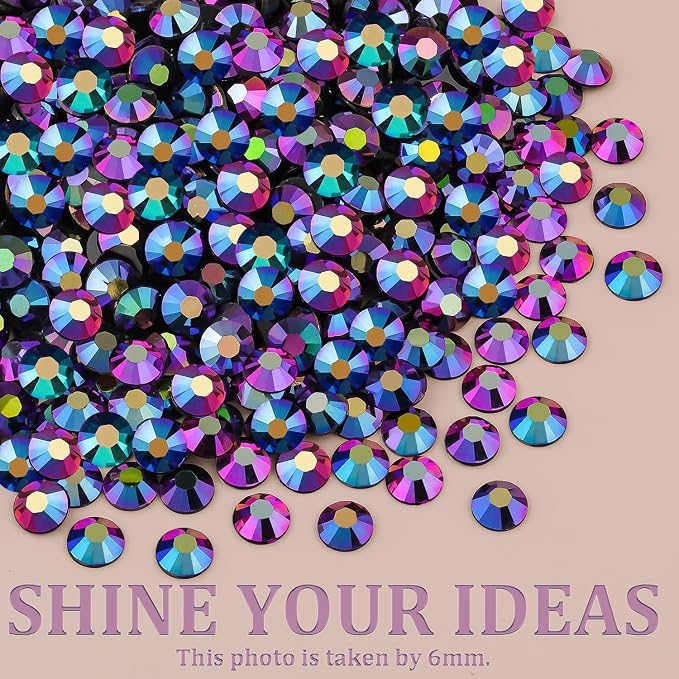 Resin Jelly Rhinestones for Crafting with B7000 Jewelry Glue, 1 Box Purplish Black AB Flatback Crystal with 3Pcs 10ml Glue, Bedazzling Non Hotfix Gems for DIY Tumblers Clothing Shoes Manicure