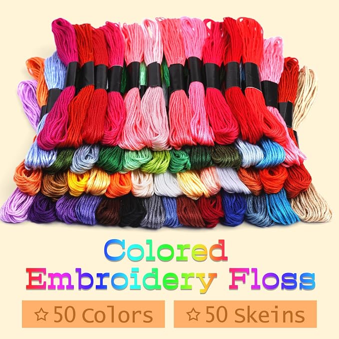 50 Skeins Embroidery Floss, Cross Stitch Threads Friendship Bracelet String | Beading Cords Embroidery Thread String for Bracelet Making, Craft Floss for Cross Stitch Crafts