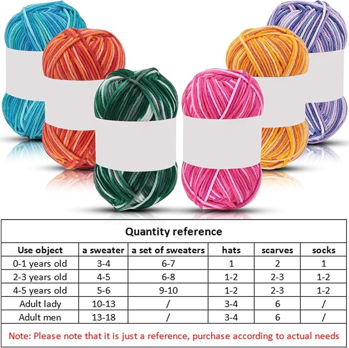 6 Pieces 50 g Crochet Yarn Multicolor Acrylic, 5-ply, Vintage Color
