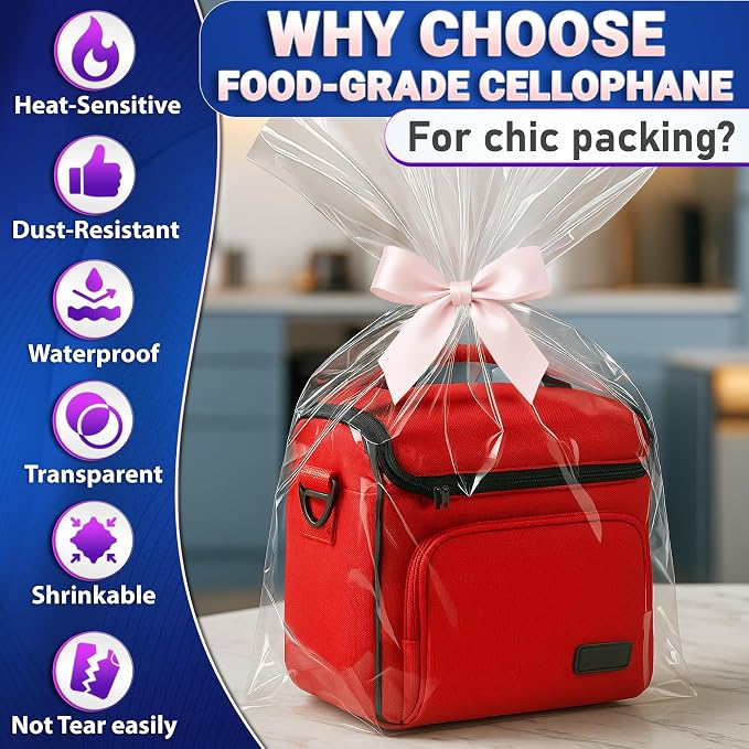 5 Pcs Shrink Wrap Bags for Gift Baskets, 32x40 in, Dust Cover | Clear Cellophane Bags for Hampers; Large Clear Gift Wrap; Heat-Shrink Finish; for Presents, Clothes Storage & Holiday Baskets