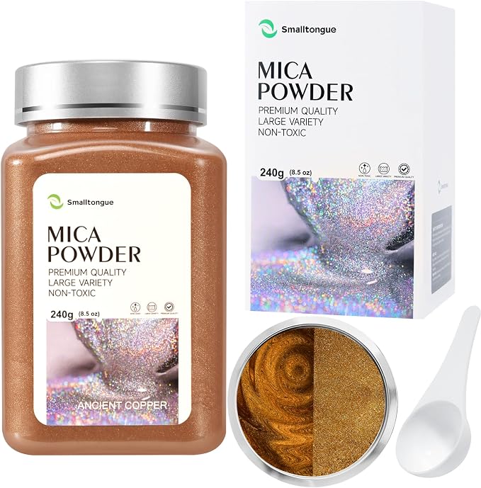 Mica Powder, Ancient Copper, 240g with Scoop, Complies with ASTM D-4236 | For Epoxy Resin, Soap, Bath Bomb, Candle| Safety Material| Odorless| Brilliant Colors