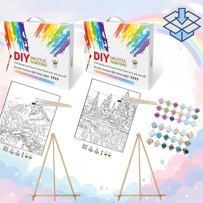 BAISITE Paint by Numbers Kit for Adults,12" Wx16 L 2 Pack Canvas for Painting Kits for Adults in Colorful Box 219220 Already Framed