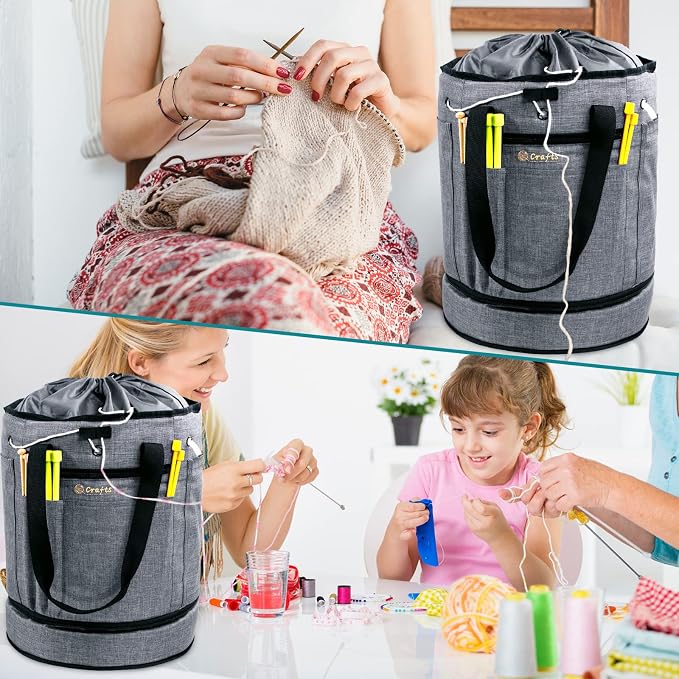 MYBAGZING Expandable Crochet Bag-Knitting Bag Yarn Storage Yarn's Organizer and Crochet's Tote Yarn Holder for Crocheting, Craft Accessories, Suppliers, Needles With Drawstring Closure-Ideal Gift