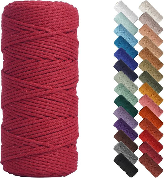 NOANTA Red Macrame Cord 3mm x 109yards, Colored Cotton Rope Macrame Yarn | Macrame Rope Supplies, 3 Strand Twisted Cotton Yarn String, Cotton Cord for Wall Hanging, Plant Hangers, Crafts, Knitting