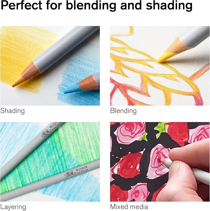 Winsor & Newton Studio Collection, Color Pencils, Set of 24 | Rich, Vibrant Color, Thick-Core Pencils, Soft Smooth Texture, Easy Blending, Stylish Metal Tin Included, High Quality Lead