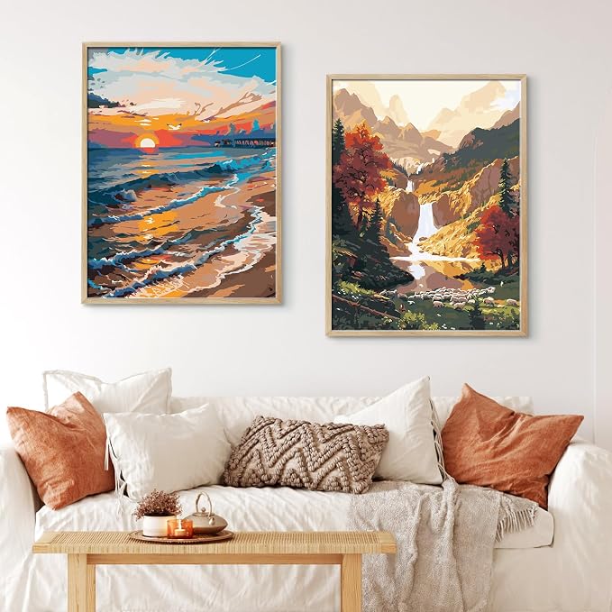 QUITEDEW 2 Pack Paint by Number Kit for Adults Mountain11.8x15.7 Inch | Paint by Numbers Kits for Adults Beach,2 Pack Mountain Oil Painting in Colorful Box Art Crafts for Home Decor 11.8x15.7 Inch