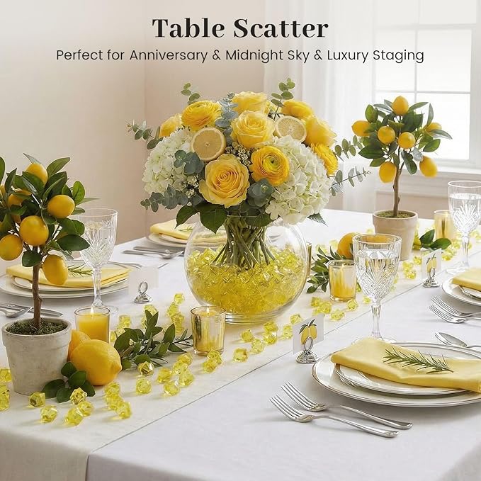 DomeStar Yellow Fake Ice Rocks, 150 PCS Acrylic Crystal for Vase Fillers