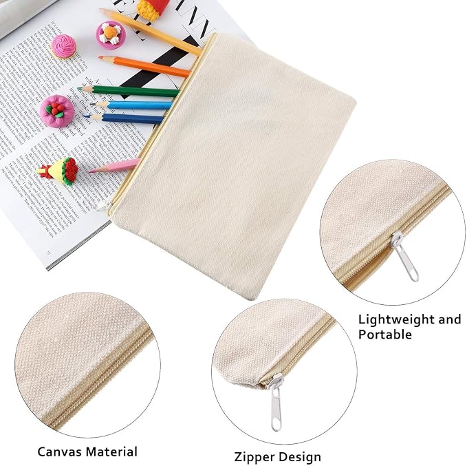 meekoo 16 Pcs Blank Canvas Zipper Pouch Makeup Bag,M;Beige