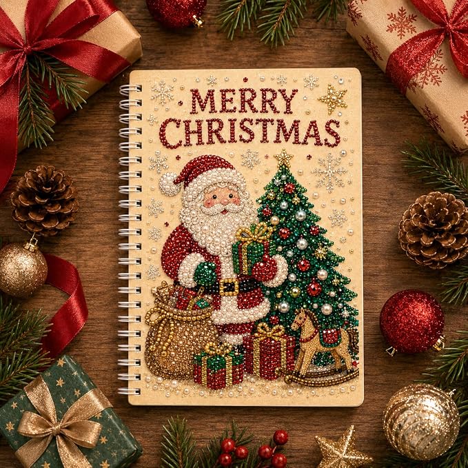 100 Pages DIY Christmas Pearl Diamond Art Painting Notebook，Style I