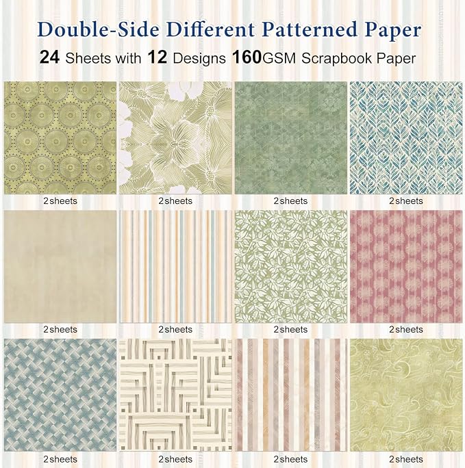 Spring Colors Theme Scrapbook Paper, DIY Art Album Scrapbooking, Greeting Card Making Background Paper Craft Supplies, 24 Sheets 12x12 Inch