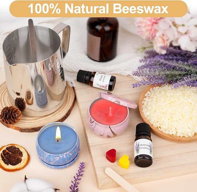 Candle Making Kits for Adults, Candle Making Supplies Accessory for Beginner, DIY Scented Candle with Beeswax, Essential Oil, Wicks, Wax Melting Pot, Moulds, Candle Jars, Dye, Make Your Own Candle