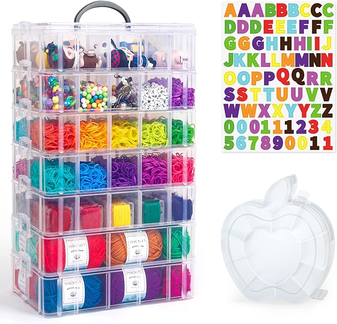 7 Layers Stackable Storage Container, 70 Adjustable Compartments (White) Perfect for Kids Toys, Art Crafts, Jewelry, Supplies, Mini Case & Letter Sticker Included