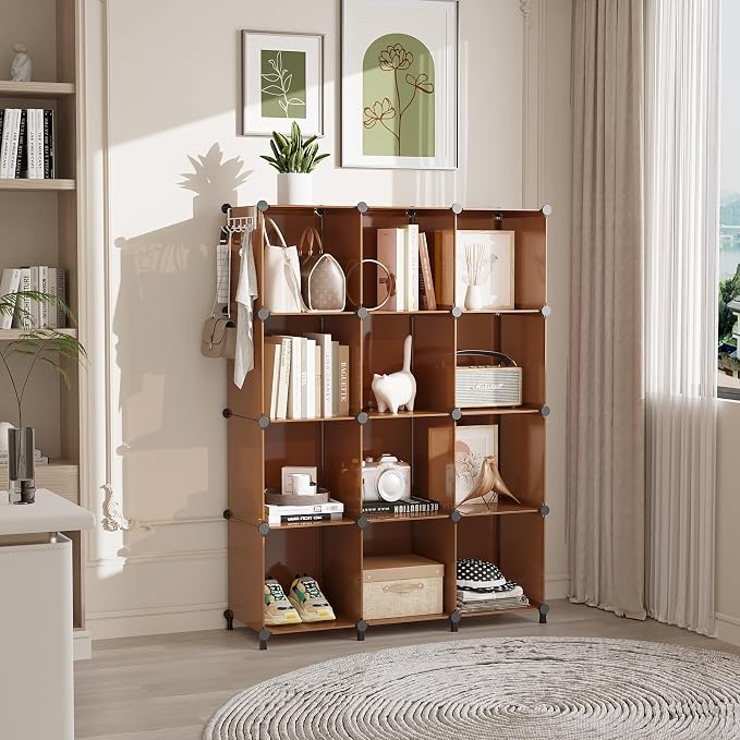 AWTATOS Closet Organizer, 12 Cube Storage Organizer Shelves, Cocoa Brown