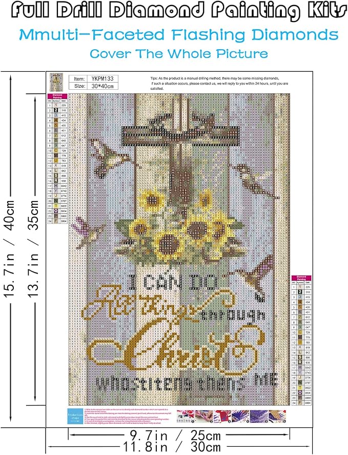 Christian Cross Diamond Art Kits for Adults, 5D Diamond Painting for Adults