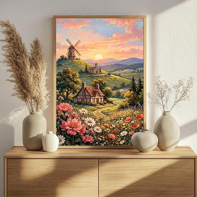 Mandun Landscape Paint by Numbers Kit for Adults, 16x20 inch | DIY Painting Kits Crafts for Adults, Relieve Stress, Frame Canvas, Wooden Easel, Gift Box, Home Wall Decor