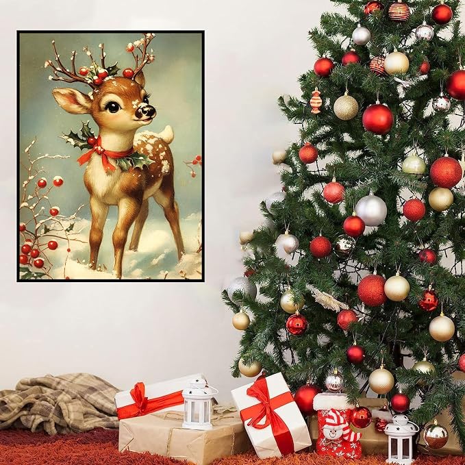 HHMATITS Christmas Deer Diamond Art Kits for Adults 12x16Inch