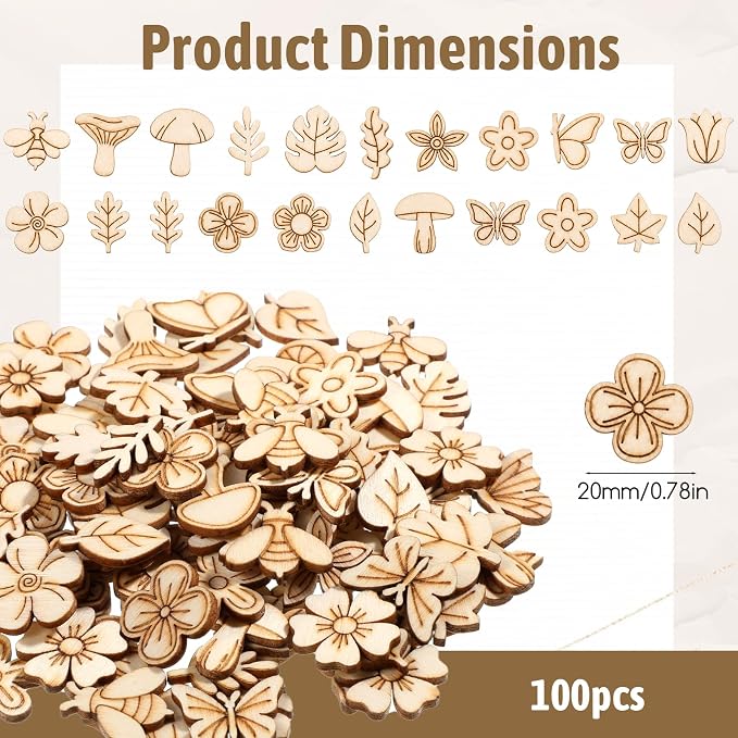 100PCS Unfinished Wood Flowers, Blank Wooden Crafts to Paint Flower