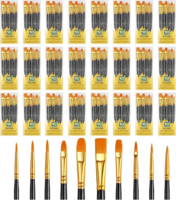 Acrylic Paint Brushes Set, 240Pcs Round Pointed Tip Artist Paintbrushes for Acrylic Painting Oil Watercolor Canvas Boards Rock Body Face Nail Art, Halloween Pumpkin Ceramic Crafts Supplies，Black