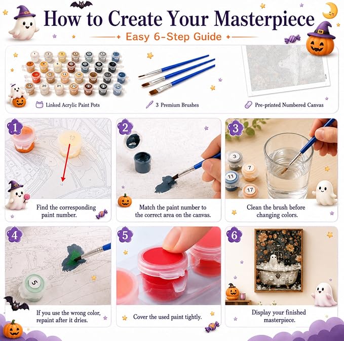 TELMOXA Halloween Paint by Numbers Kit for Adults, 16x16 in | Ghost Paint by Numbers, Acrylic Oil Painting, Colored Canvas, Painting Kit, DIY Craft Kits, Gifts, Home Wall Decor