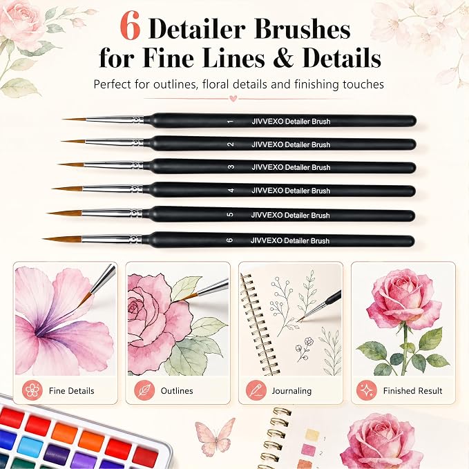 50 Colors Watercolor Paint Set with Watercolor Workbook for Adults | Travel Watercolor Set with 14 Pre-Drawn Projects, 1 Water Brush, 6 Detail Brushes & Painting Supplies for Teens & Beginners