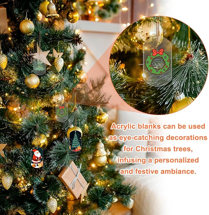 32Pcs Acrylic Ornaments Blanks, Clear Acrylic Keychain Blanks Acrylics Christmas Ornaments with Hole for Christmas Decor, Engraving, Painting, DIY Crafting(Cylindrical)