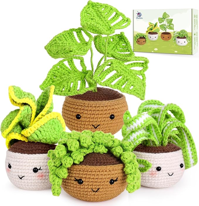 Crochetta Crochet Kit for Beginners, Crochet Starter Kits for Adults with Step-by-Step Video Tutorials, Learn to Crochet Kit Kids, Knitting Craft Supplies, Crochet Plants Indoor Home Decor(40%+ Yarn)
