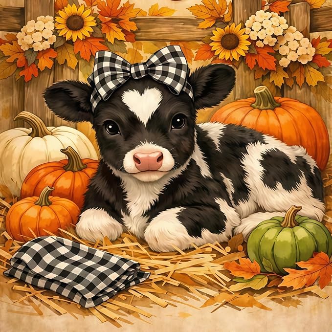 Highland Cow Pumpkin Diamond Painting Kits for Adults, Autumn Diamond Art