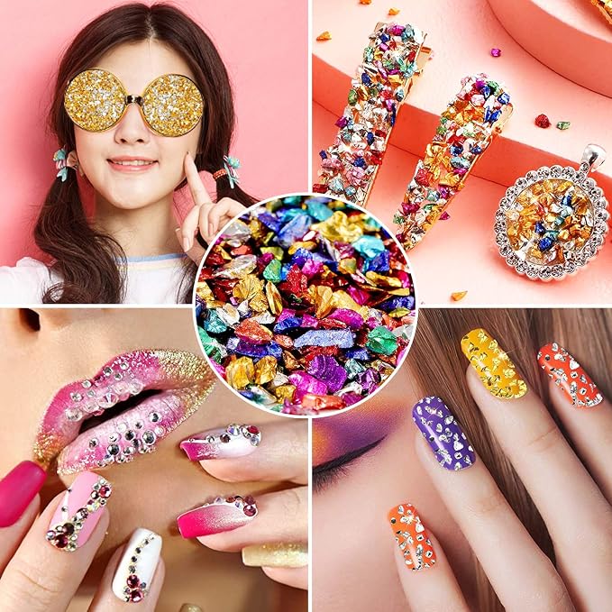 48 Box Crushed Glass Craft Glitter Fine for Resin Art, Small Broken Glass Pieces Irregular Metallic Crystal Chips Chunky Flakes Sequins for Nail Arts DIY Vase Filler Epoxy Jewelry Making Decoration