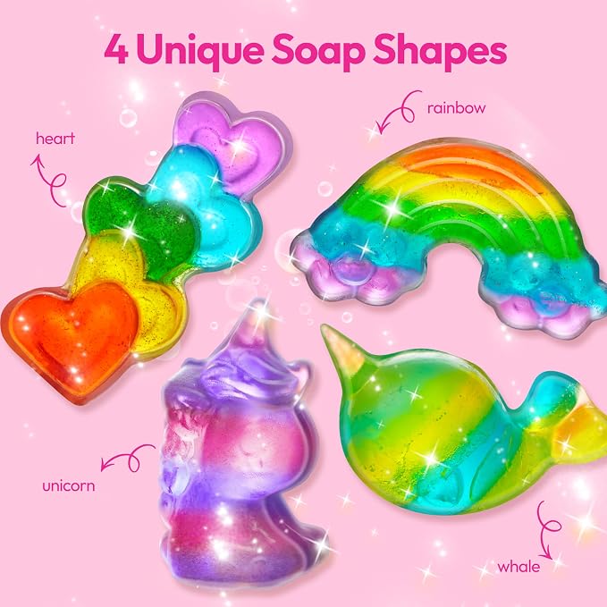 Klever Kits Unicorn Soap Making Kit- 4 Molds Girl Crafts DIY Project, Unicorn Girl Gifts, Kids Birthday Gift for Aged 6+, Science STEM Activity Teenage Gifts for Kids Ages 6 7 8 9 10 11 12