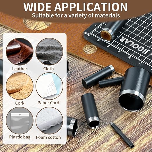 15 Pieces Leather Circle Cutter Tool Set, Hole Punch Tools with 5 6 8 10 11 12 16 20 22 25 30 35 40 45 50mm, High Carbon Steel Round Cutting Dies, Hole Punch Tool Kit for DIY Leather Crafts