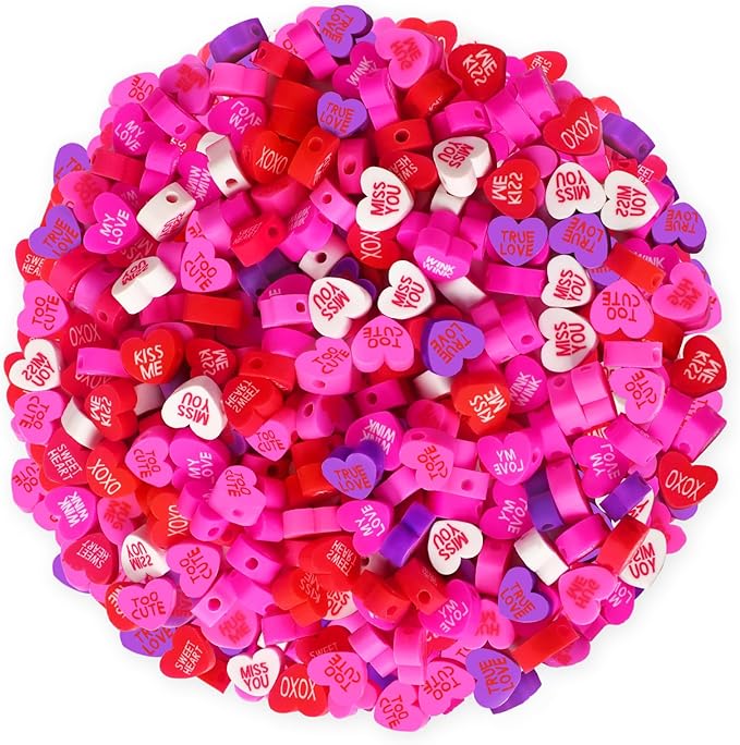 Augshy 300Pcs Conversation Heart Beads,Valentine's Day Polymer Clay Beads