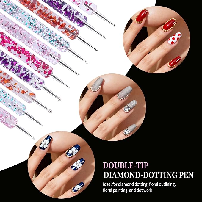 Artdone 34pcs Nail Art Brushes, Nail Art Tool Set, Dotting Tools | Dust Striping Brushes for Long Lines, Drawing Pen Kit For Gel Polish Design Supply