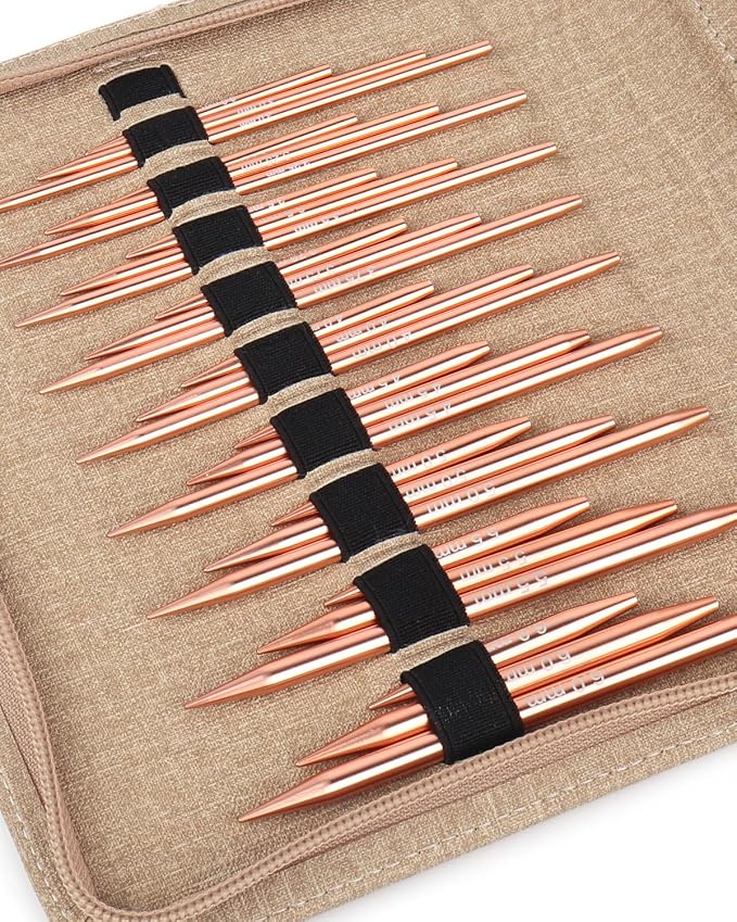 Aeelike Interchangeable Knitting Needles Set for DIY Crafts, Rose Gold | Aluminum Interchangeable Knitting Needles with 4 Cables, Smooth Complete Needles Set for Socks Blankets Sweaters, Ideal Gift