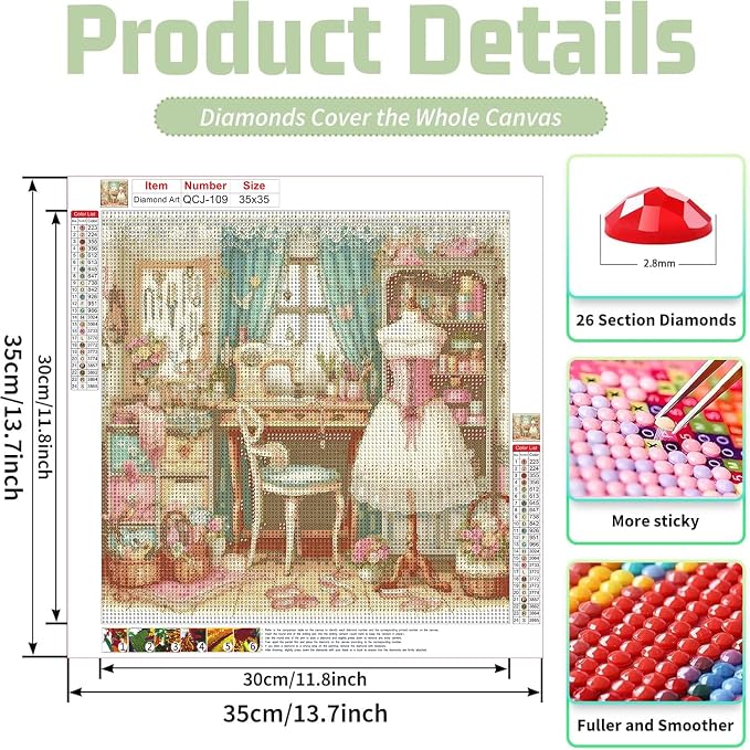 Accompany Wind Sewing Room Diamond Art Kits for Adults, Sewing Machine Diamond Painting Kits for Beginners,5D DIY Round Full Drill Diamonds Gem Art Crafts for Home Wall Decor Gifts 14x14 Inch