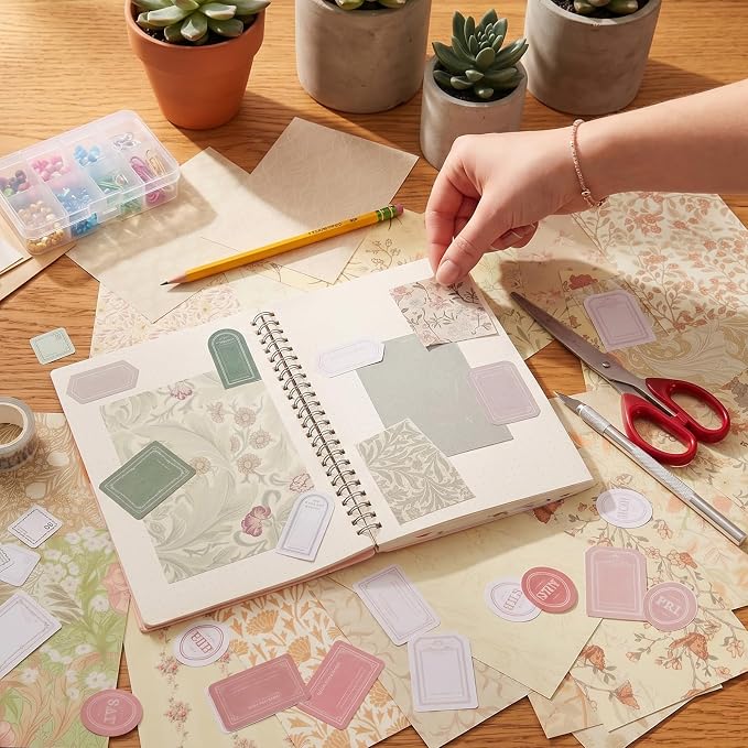 240 Sheets Vintage Floral Scrapbook Supplies, 4.1x5.8 Inch