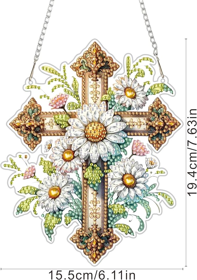 RYMILIE Hanging Diamond Art Kits for Adults Christian Floral Cross