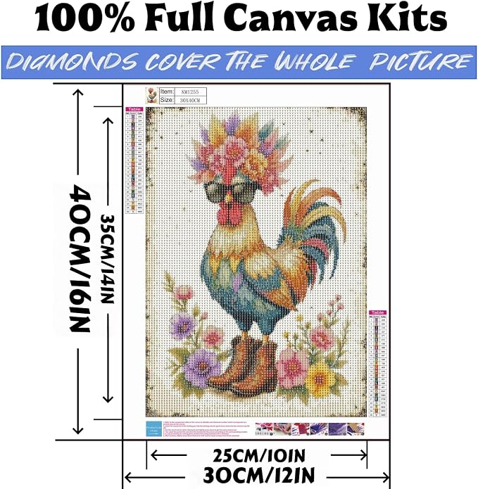 XSJDBYYQ Floral Rooster Diamond Art Kits for Adults, 5D Diamond Painting