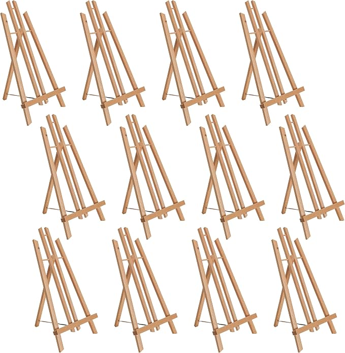 U.S. Art Supply 18" Large Tabletop Display Easel - Beechwood Artist A-Frame Display Stand, Wooden Easel for Painting, Canvas Stand, (Pack of 12) Classrooms Events Photo Picture Sign Holder | Artist A-Frame Display Stand, Wooden Easel for Painting, Canv...