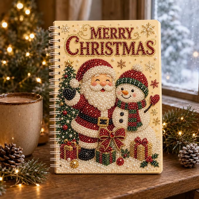 100 Pages DIY Christmas Pearl Diamond Art Painting Notebook，Style F